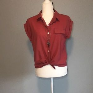 ✨🆕cute rolled cuff/ knitted hem blouse